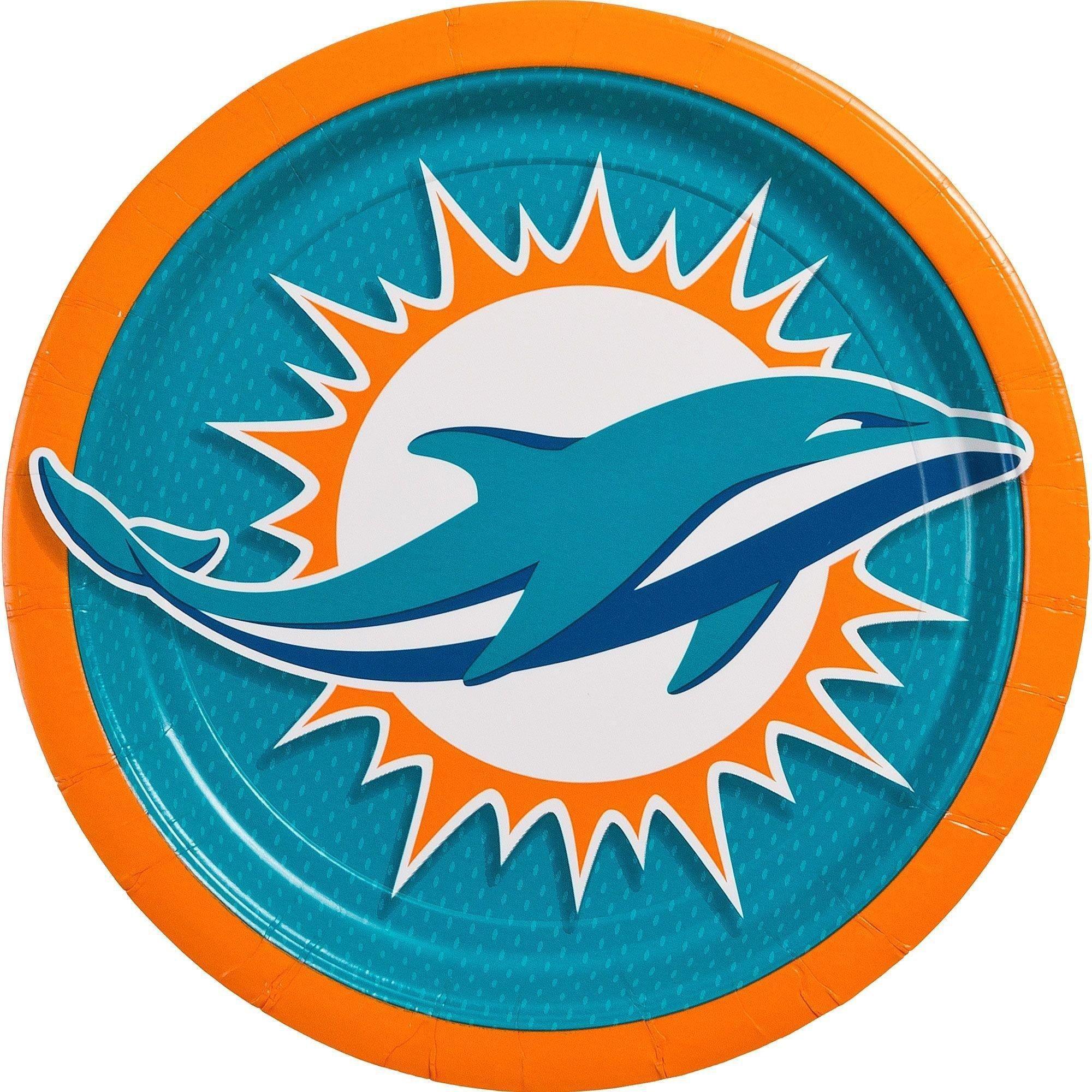 Miami Dolphins Party Supplies Pack for 18 Guests - Kit Includes Plates, Napkins, Table Cover, Cups, Cutlery, Serving Bowl, Banner Decoration & Centerpiece